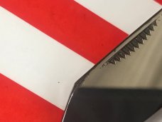 Bulldog 5 &1/2" Display Trapper Knife w Red Bone Handles & Standing Pit Bull Dog Blade Etch Bulldog 5 &1/2" Display Trapper Knife w Red Bone Handles & Standing Pit Bull Dog Blade Etch