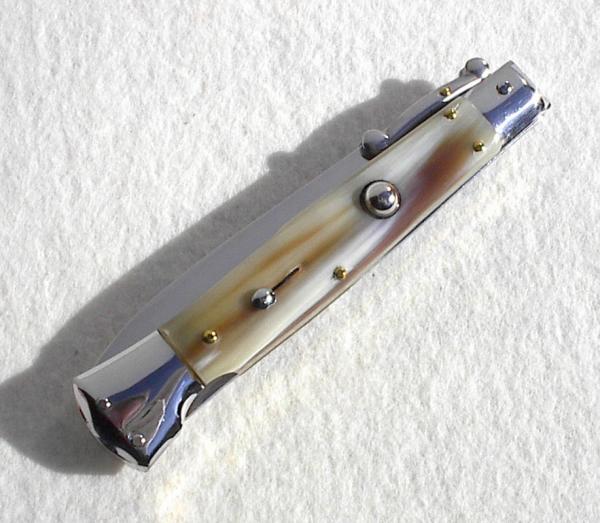 NOS 1980's ITALIAN STILETTO 9" GENUINE BRAZILIAN HORN SWING GUARD LOCK BACK