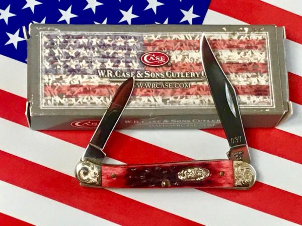 Case xx 1987 Baby Copperhead Knife w/ Great Red Jigged Bone Handles +Fancy Scroll Bolsters -NOS & NM Case xx 1987 Baby Copperhead Knife w/ Great Red Jigged Bone Handles +Fancy Scroll Bolsters -NOS & NM