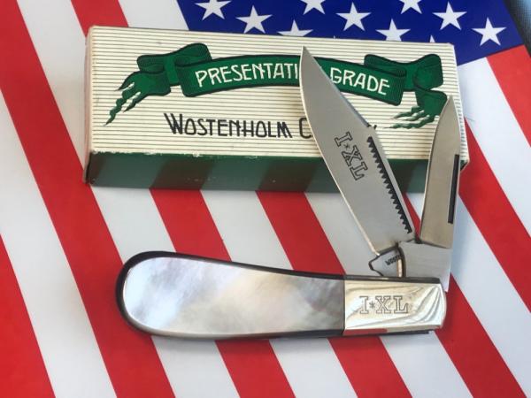 I*XL Barlow Pocket Knife w/ Black Lip Pearl & fiery Multi-Colored Handles -I*XL Blade Etch-IXL -NOS