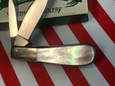 I*XL Barlow Pocket Knife w/ Black Lip Pearl & fiery Multi-Colored Handles -I*XL Blade Etch-IXL -NOS