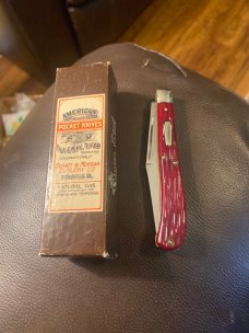 New 1992 Schatt & Morgan 041 811 Red Jigfed Bone Handle Slimline With Single Blade Plus SS Sheild New 1992 Schatt & Morgan 041 811 Red Jigfed Bone Handle Slimline With Single Blade Plus SS Sheild
