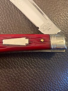 New 1992 Schatt & Morgan 041 811 Red Jigfed Bone Handle Slimline With Single Blade Plus SS Sheild New 1992 Schatt & Morgan 041 811 Red Jigfed Bone Handle Slimline With Single Blade Plus SS Sheild