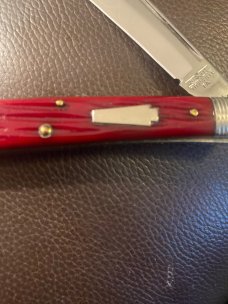 New 1992 Schatt & Morgan 041 811 Red Jigfed Bone Handle Slimline With Single Blade Plus SS Sheild New 1992 Schatt & Morgan 041 811 Red Jigfed Bone Handle Slimline With Single Blade Plus SS Sheild