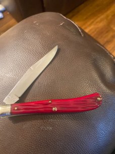 New 1992 Schatt & Morgan 041 811 Red Jigfed Bone Handle Slimline With Single Blade Plus SS Sheild New 1992 Schatt & Morgan 041 811 Red Jigfed Bone Handle Slimline With Single Blade Plus SS Sheild