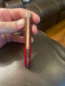 New 1992 Schatt & Morgan 041 811 Red Jigfed Bone Handle Slimline With Single Blade Plus SS Sheild New 1992 Schatt & Morgan 041 811 Red Jigfed Bone Handle Slimline With Single Blade Plus SS Sheild