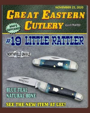 GREAT EASTERN  Northfield Natural Blue Teal Bone LITTLE RATTLER 190120 KNIFE,NEW RELEASE,NIT, 2.8"  