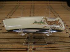 KUTMASTER BY UNTICA N.Y. U.S.A. NEW LOCKBACK POCKET KNIFE SMOOTH BONE SCRIMSHAW RUNNING BUCK DEER 