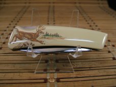 KUTMASTER BY UNTICA N.Y. U.S.A. NEW LOCKBACK POCKET KNIFE SMOOTH BONE SCRIMSHAW RUNNING BUCK DEER 