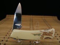 KUTMASTER BY UNTICA N.Y. U.S.A. NEW LOCKBACK POCKET KNIFE SMOOTH BONE SCRIMSHAW RUNNING BUCK DEER 