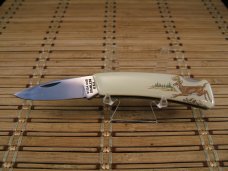 KUTMASTER BY UNTICA N.Y. U.S.A. NEW LOCKBACK POCKET KNIFE SMOOTH BONE SCRIMSHAW RUNNING BUCK DEER 