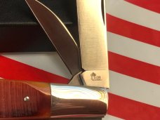 Queen *Dan Burke* Barlow Pocket Knife w Beautiful Multi Color Brown Sawcut Bone Handles -MINT! Queen *Dan Burke* Barlow Pocket Knife w Beautiful Multi Color Brown Sawcut Bone Handles -MINT!