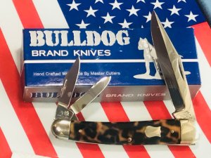1993 Bulldog Brand  Whittler Pocket Knife w Faux Tortoise Shell Handles & Frost Blade Etch