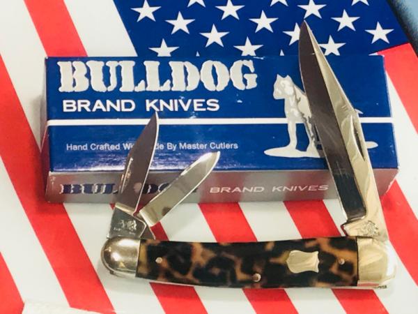 1993 Bulldog Brand Whittler Pocket Knife w Faux Tortoise Shell Handles & Frost Blade Etch 1993 Bulldog Brand Whittler Pocket Knife w Faux Tortoise Shell Handles & Frost Blade Etch