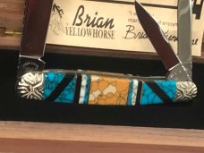 Queen "Brian Yellowhorse" #7 of 10!  Whittler 4" w/ Great Stonework Handles -NOS in Orig Wood Box