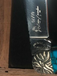 Queen "Brian Yellowhorse" #7 of 10!  Whittler 4" w/ Great Stonework Handles -NOS in Orig Wood Box