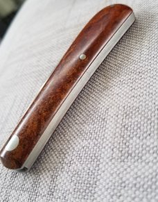 J Taber Vintage Rag Micarta Sway Back Knife,3 5/8" closed ,Cpm-154, zippered pouch & makers card J Taber Vintage Rag Micarta Sway Back Knife,3 5/8" closed ,Cpm-154, zippered pouch & makers card