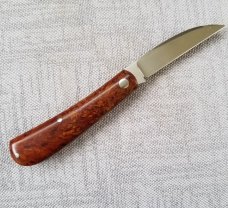 J Taber Vintage Rag Micarta Sway Back Knife,3 5/8" closed ,Cpm-154, zippered pouch & makers card J Taber Vintage Rag Micarta Sway Back Knife,3 5/8" closed ,Cpm-154, zippered pouch & makers card