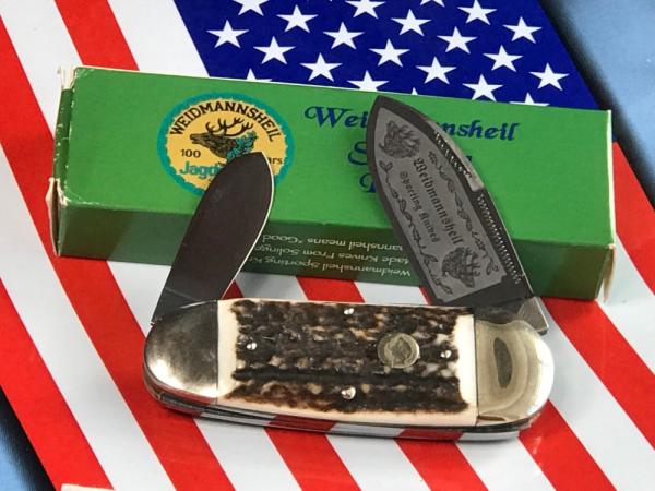 Weidmannsheil Elephant Toe Knife w/ Great Stag Handles & Blade Etching -Hard to come by! NOS Weidmannsheil Elephant Toe Knife w/ Great Stag Handles & Blade Etching -Hard to come by! NOS