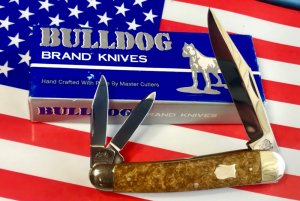 1993 Bulldog Brand 3 Blade Whittler Knife w/ Gold Dust Handles -NOS and Mint