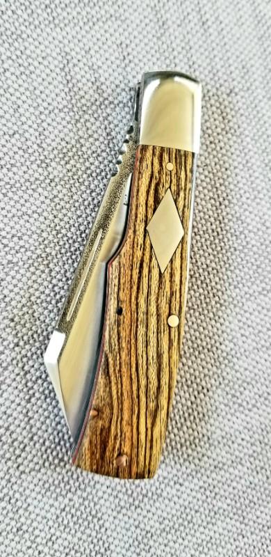 K'roo Custom Mac Knife, Kingwood red G-10 liners,NEW,3.5" closed,N690,w/COA,dressed file worked 