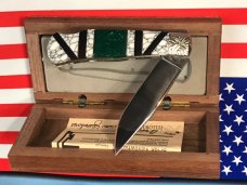 Brian Yellowhorse On Queen Mountain Man Knife w/ White & Green Stone Handles w/ Big Buck Inlay -NOS Brian Yellowhorse On Queen Mountain Man Knife w/ White & Green Stone Handles w/ Big Buck Inlay -NOS