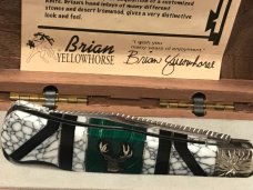 Brian Yellowhorse On Queen Mountain Man Knife w/ White & Green Stone Handles w/ Big Buck Inlay -NOS Brian Yellowhorse On Queen Mountain Man Knife w/ White & Green Stone Handles w/ Big Buck Inlay -NOS