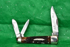 "I Can Dig Gold From Quartz"  Whittler Brown Bone 1980's # 17/600 (?) Lock-back main Blade