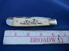 SCHRADE+ USA 296Y Numbered SCRIMSHAW THE TRAPPER POCKET KNIFE   Serial# 3231 