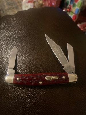 New Dollywood Solingen Germany Beautiful Red Bone Handles With Three Blades LE #45