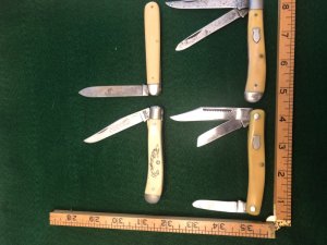 Three Schrade Walden / Schrade NY  Schrade USA Knives + 1 - Yellow Handles Birdseye Pins