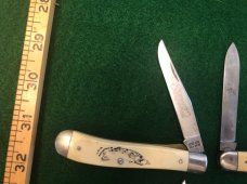 Three Schrade Walden / Schrade NY Schrade USA Knives + 1 - Yellow Handles Birdseye Pins Three Schrade Walden / Schrade NY Schrade USA Knives + 1 - Yellow Handles Birdseye Pins