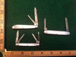 Three Pearl / Faux Pearl knives from Hard to find makers: Paxton & Ghallagher, Thomaston, H&B