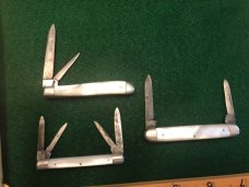 Three Pearl / Faux Pearl knives from Hard to find makers: Paxton & Ghallagher, Thomaston, H&B Three Pearl / Faux Pearl knives from Hard to find makers: Paxton & Ghallagher, Thomaston, H&B