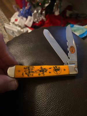 2015 Case XX USA 6254 SS Happy Halloween Orange Persimmon Bone Trapper With Two Blades 1 Part Serrat