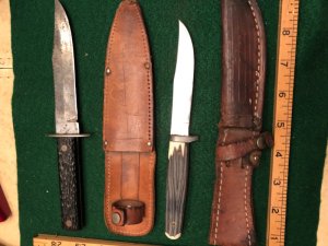 Two Fixed Blade Knives with Sheaths, Queen slab handle & Imperial