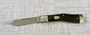 Jeff Mitchell Custom Dogleg Knife, Damasteel & Exotic African Blackwood,NEW, W/maker's slip, 4"