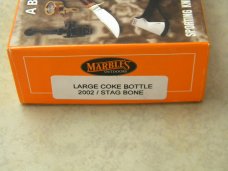 Marbles M.S.A. Co. 02 Gladstone, Mich USA Stag Bone Large Coke Bottle Knife in Box c.2002