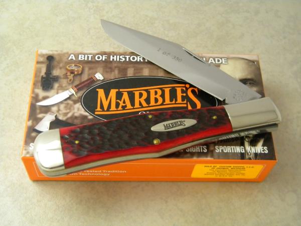 Marbles M.S.A. Co. 02 Gladstone, Mich USA Red Bone Large Coke Bottle Knife in Box c.2002