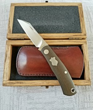 Vetrov Custom Native Knife ,NEW, OD Micarta, 3.625",M390,slip & box, original Native designer