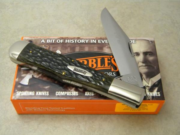 Marbles M.S.A. Co. 02 Gladstone, Mich USA Italian Jigged Bone Large Coke Bottle Knife in Box c.2002 Marbles M.S.A. Co. 02 Gladstone, Mich USA Italian Jigged Bone Large Coke Bottle Knife in Box c.2002