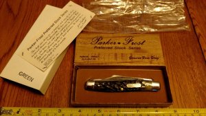 Parker Frost Schrade USA 1978-2 BISON Green Jigged Bone Stockman Pocket Knife 