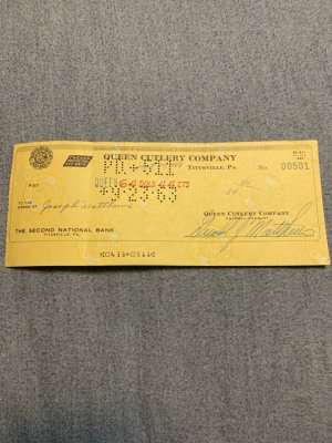 Queen Cutlery Check Invoice from 1963