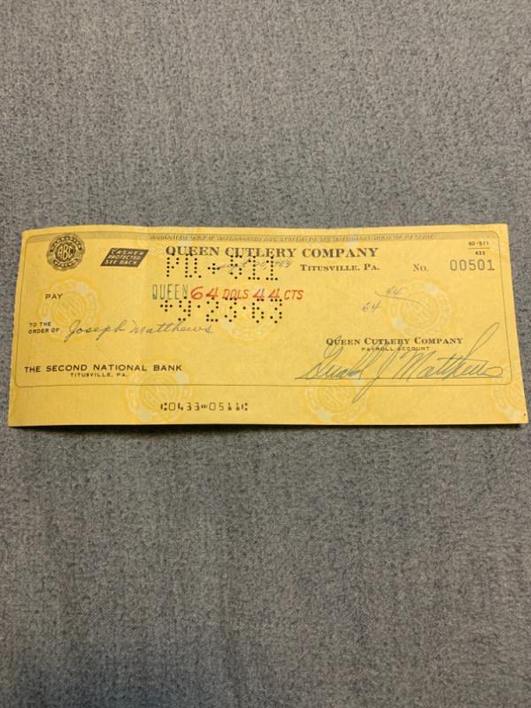 Queen Cutlery Check Invoice from 1963 Queen Cutlery Check Invoice from 1963