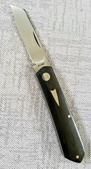 Jalomo custom Native knife, Black Linen Micarta and CPM-154, 4" closed 