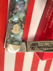 1995 Bulldog Brand Old Dominion Whittler w/ Faux Abalone Shell Handles & Frost Blade Etch -1 of 180 1995 Bulldog Brand Old Dominion Whittler w/ Faux Abalone Shell Handles & Frost Blade Etch -1 of 180