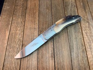 Viper Quality  Hammered Titanium Bolsters with Ram’s Horns Handles