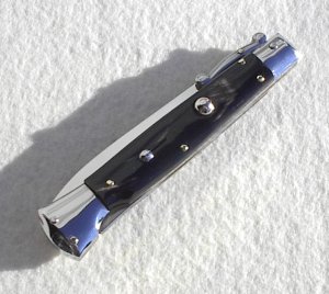 NEW OLD STOCK ITALIAN STILETTO 9" GENUINE BRAZILIAN HORN SWING GUARD LOCK BACK 