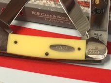 Case XX 1984 3 Blade Canoe w/ John Ross Blade Etching & Derlin Yellow Handles -NOS & NM Case XX 1984 3 Blade Canoe w/ John Ross Blade Etching & Derlin Yellow Handles -NOS & NM