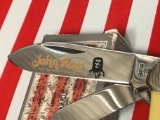Case XX 1984 3 Blade Canoe w/ John Ross Blade Etching & Derlin Yellow Handles -NOS & NM Case XX 1984 3 Blade Canoe w/ John Ross Blade Etching & Derlin Yellow Handles -NOS & NM